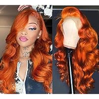 32 Inch Ginger Orange Lace Front Wigs Human Hair Glueless 13x4 HD Transparent Lace Frontal Wigs Human Hair Pre Plucked Colored 350# 180% Density Human Hair Wigs for Black Women With Baby Hair