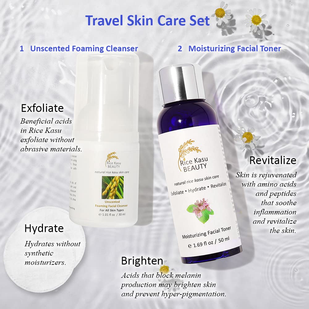 Rice Kasu Beauty Travel Skin Care Set, Rose Geranium, 2.71 Fluid Ounce