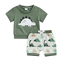BHMAWSRT Infant Baby Boy Summer Clothes Cute Dinosaur/Plaid Print Short Sleeve T Shirt Newborn Cotton Soft Shorts Outfit
