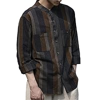 Summer Chinese Style Cotton Linen Three-Quarter Sleeve Men Clothing Plus Size Casual Tops Traditional Loose