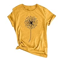 Women's Crew Neck Short Sleeve T Shirts Dandelion Print Casual Tee Tops Cute Graphic Shirts Solid Color Blouse