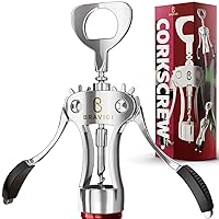 Premium Wine Opener, Wing Corkscrew - Made w/ Heavy Duty Stainless Steel Screw & Zinc Alloy Body - Perfect Cork Screw to Open Wine & Beer Bottles - Great For Waiters, Bartenders, Restaurants & Home