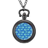 Jumping D-olphin Fashion Quartz Pocket Watch White Dial Arabic Numerals Scale Watch with Chain for Unisex