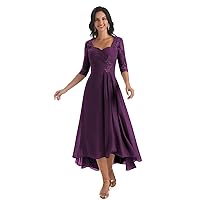 Women's Tea Length Mother of The Bride Dresses for Women Chiffon Formal Dress with Sleeves