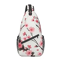 Cherry Blossom Print Cross Chest Bag Crossbody Backpack Sling Shoulder Bag Travel Hiking Daypack Cycling Bag
