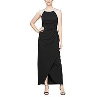 S.L. Fashions Women's Long Sleeveless Evening Gown with Ruched Waist