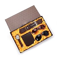 GYLXW Men's Gift Box Set Double Sunglasses Style Quartz Watch Wallet Belt 5-Piece Set