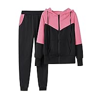 2 Piece Color Block Sweatsuits Women Zip Up Hoodie and Sweatpant Set 2024 Jogger Drawstring Tracksuit with Pockets
