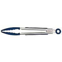 Tovolo Stainless Steel Handled Turner Wide Tips & Silicone Silicone, Mini Tongs, Deep Indigo