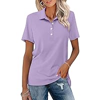 Women's Short Sleeve Polo Shirts V Neck Button Summer Tops Business Casual Collared Shirts
