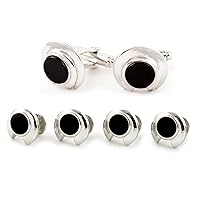 Unique Black Onyx and Silver Cufflinks Studs Formal Set with Presentation Gift Box