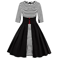 Women's 1950s Retro Vintage 3/4 Sleeve Party Cocktail Swing Dress