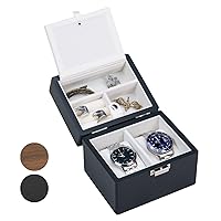 Watch Box, Watch Travel Case for Men, Wood Watch and Jewelry Holder Organizer for Woman, Portable Protection 2-Slot Watch Display Storage Case, Black