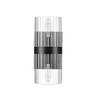 Globe Electric 65000050 2-Light Wall Sconce, Matte Black, Ribbed Glass Shade, E12 Base Sockets, Wall Lights for Living Room, Home Décor, Wall Lighting, Home Improvement, Mounted Bedside Lamp