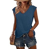 Women's Cap Sleeve U Neck Tank Tops Fashion Summer Casual Loose Fit Basic Solid Color Blouse Shirts