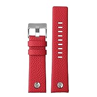 Leather watchband for Diesel DZ7395 DZ7370 DZ7257 DZ7430 Watch Band Soft Cowhide Strap Rivet 24m 26mm 28mm for Men Women (Color : Red Silver Rivet, Size : 27mm)