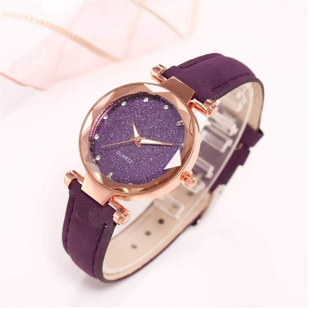 Gierzijia Women's Watch, Fashion Star Sky Exquisite Diamond Retro Leather Strap Quartz Ladies Watch
