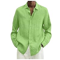 Linen Mens Shirt,Plus Size Long Sleeve Baggy Solid Shirt Summer Lightweight Casual Fashion T-Shirt Blouse Top