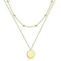 Layered Necklace for Women 18K Gold Plated Dainty Gold Choker Layering Necklaces Trendy Disc Pendant Gold Necklace for Women Girls