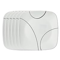 Corelle Vitrelle 6-Piece Salad Plates Set, Triple Layer Glass and Chip Resistant, Lightweight Square 9-Inch Plates, Simple Lines