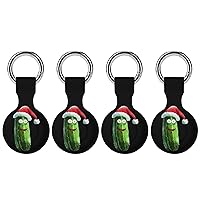 Cucumber Vegetable Vegan Christmas Hat Soft Silicone Case for AirTag Holder Protective Cover with Keychain Key Ring Accessories