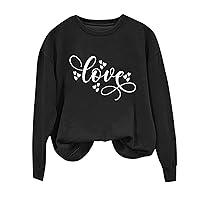 Womens Tops Love Graphic Loose Fit Long Blouses for Women Crew Neck Valentines Fall Summer Shirts 2024