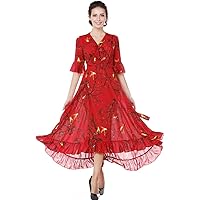 Womens Summer Dresses Boho Deep V Neck Floral Casual Chiffon Wrap Split Long Beach Party Swing Fishtail Maxi Dress