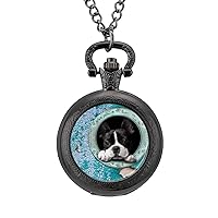 Cute Boston Terrier Quartz Pocket Watch Vintage Necklace Watches With Chain For Men Women black-style
