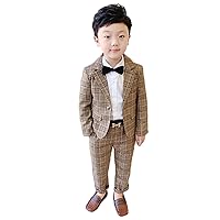 Boys' Checked Suit Notch Lapel One Button Jacket & Trousers for Graduation Party
