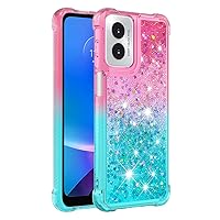 Case for Moto G Play 4G 2024, Flowing Clear Gradient Quicksand Liquid Case Glitter Sparkly Bling Soft TPU Protective Case for Motorola Moto G Play 2024 4G. YBJB Pink Blue