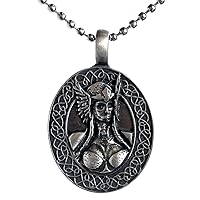 Viking Jewelry Freya Valkyrie Norse Warrior Protection Amulet Medallion Charm for women men unisex pewter Women's Men's pendant necklace w Silver Ball Chain