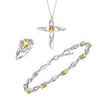 Rylos Infinity Wave Set: Sterling Silver Tennis Bracelet, Ring & Necklace. Gemstone & Diamonds, Adjustable 7