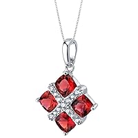PEORA 925 Sterling Silver Four-Stone Quad Pendant Necklace for Women in Various Gemstones, 6mm Cushion Cut, with 18 inch Italian Chain