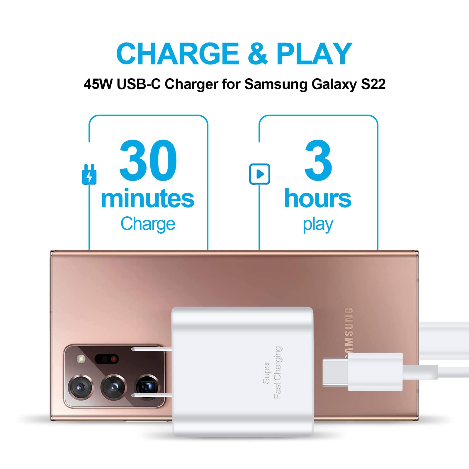 45W USB-C S22 Ultra Charger, 2 Pack Super Fast Charger Block with 5FT Type C Android Phone Cable Fast Charging for Samsung Galaxy Charger S22 Ultra/S22/S22+/S21/S21+/S21 Ultra/S20/S20+/S20 Ultra