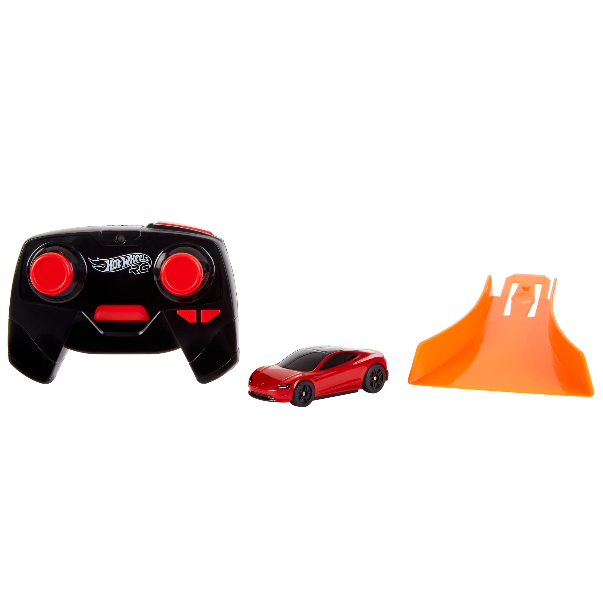Hot Wheels Rc Tesla Roadster in 1:64 Scale, Remote-Control Toy Car with Controller & Track Adapter, Works On & Off Track