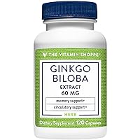 The Vitamin Shoppe Ginkgo Biloba Extract 60MG & 24% Ginkgo Flavonolglycosides, Supports Memory & Circulation, Healthy Aging Herbal Supplement (120 Capsules)