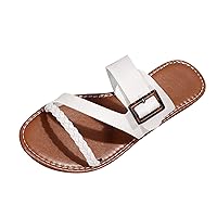 Womens Slides Sandals Cloud Slippers Summer Ladies Fashion Solid Color Leather Knitted Belt Buckle Decorative Flat