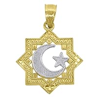 10k Gold Two tone Textured Womens Crescent Celestial Moon Star Height 21.5mm X Width 14.4mm Religious Charm Pendant Necklace Pe Jewelry for Women
