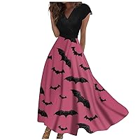 V-Neck Bat Dress Woman Short Sleeve High Waisted Dresses for Hallow Party Boho Beach Dress Halloween Costumes Women