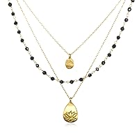 Satya Jewelry Classics Onyx Lotus and Tree of Life Triple-Chain Necklace (18-Inch)
