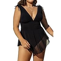 CUPSHE Women Plus Size Swimsuit One Piece Bathing Suit Mesh Ruffle Swim Dress Ruched Drawstring Wide Straps