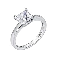 Amazon Collection Platinum or Gold plated Sterling Silver Princess-Cut Solitaire Ring made with Infinite Elements Cubic Zirconia
