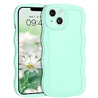 YINLAI Designed for iPhone 14 Case 6.1-Inch, Cute Curly Wave Frame Shape Slim TPU Bumper Women Girly Mint Green Soft Silicone Gel Rubber Phone Cover Shockproof Protective Case, Light Cyan