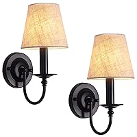 LASENCHOO Black Wall Sconces Set of Two, Modern Candle Sconces Wall Lighting Industrial Wall Light Fixtures with Fabric Lampshade, Bedside Wall Lamps for Bedroom Living Room Hallway Entryway Porch