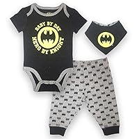 DC Comics Baby Boys Newborn Infants 3 Piece Set Bodysuit Pants and Accessory