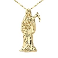 SANTA MUERTE GRIM REAPER PENDANT NECKLACE IN YELLOW GOLD - Gold Purity:: 10K, Pendant/Necklace Option: Pendant With 16