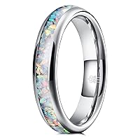 THREE KEYS JEWELRY Mens Womens 4mm 8mm Galaxy Collection Fire Created-opal Inlay Tungsten Wedding Rings Band/Customized Ring