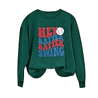 Baseball Sweatshirt Women Hey Batter Batter Swing Letter Print Shirt Long Sleeve Crewneck Baseball Mom Gift Pullover