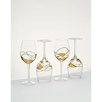 Wine glasses 29Oz Gold Hand Painted Mouth Blown Crystal unique gifts Ideas stained luxury art lovers Set 4 Glassware Home Decor Original Romantic City Night Style