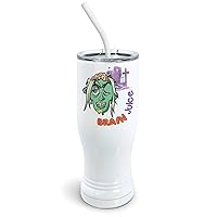 Spooky Zombie Pilsner Tumbler with Spill-Resistant Slider Lid and Silicone Straw - Halloween Zombies Kids Christmas (14 oz Pilsner, White)